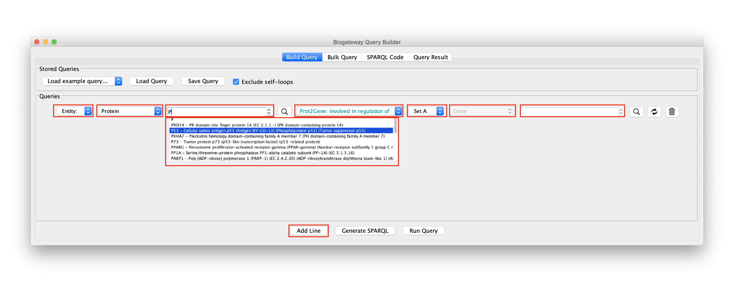 The Query Builder. The fields marked red are described below